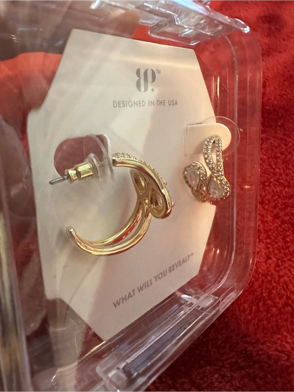 Gold-Tone Hoop and Crystal Stud Earring Set - Designed in the USA